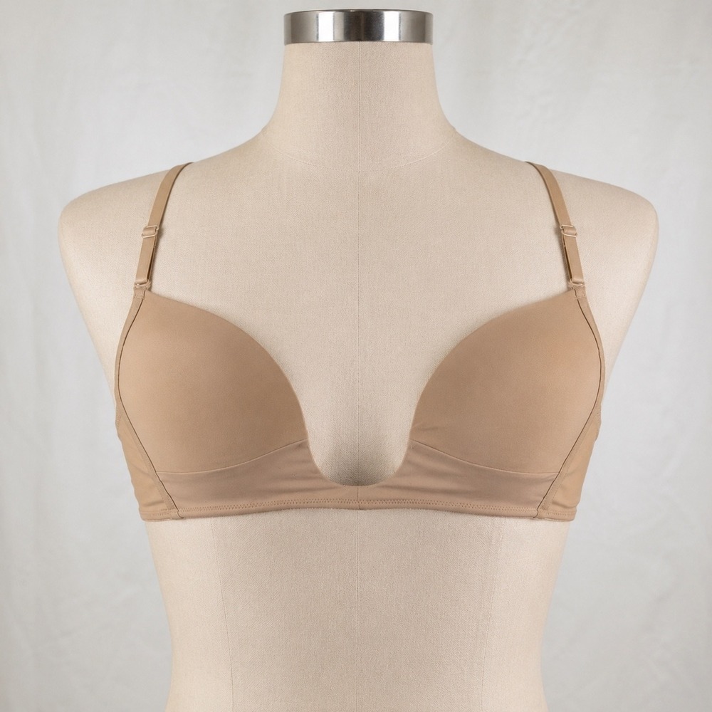 Fullness 7018 Nude Deep Plunge Convertible Bra Tan 40D Low Cut Seamless